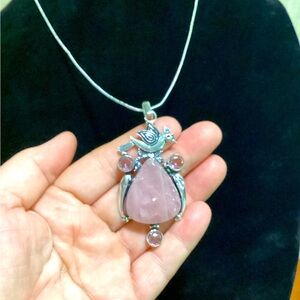 💖Sparrow Pink Quartz -Kunzite 925 Silver Necklace Stamped